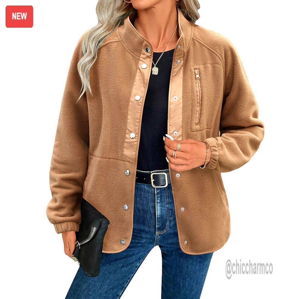 Cozy Fleece Jacket Western Aztec Print Snap Button Casual Warm Outwear